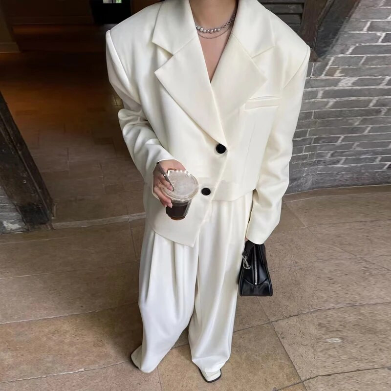 Kiváló minőségű Irregular blézer Rakott nadrág Office lady 2 részes szett Új kollekció Rövid kabátkosztüm Hosszú nadrág INKEO 2O316