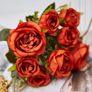 Нови 8 глави изкуствени цветя коприна божур зелена червена розова роза фалшиво цвете за сватбена маса стая парти букет декорация