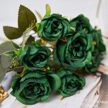 Нови 8 глави изкуствени цветя коприна божур зелена червена розова роза фалшиво цвете за сватбена маса стая парти букет декорация
