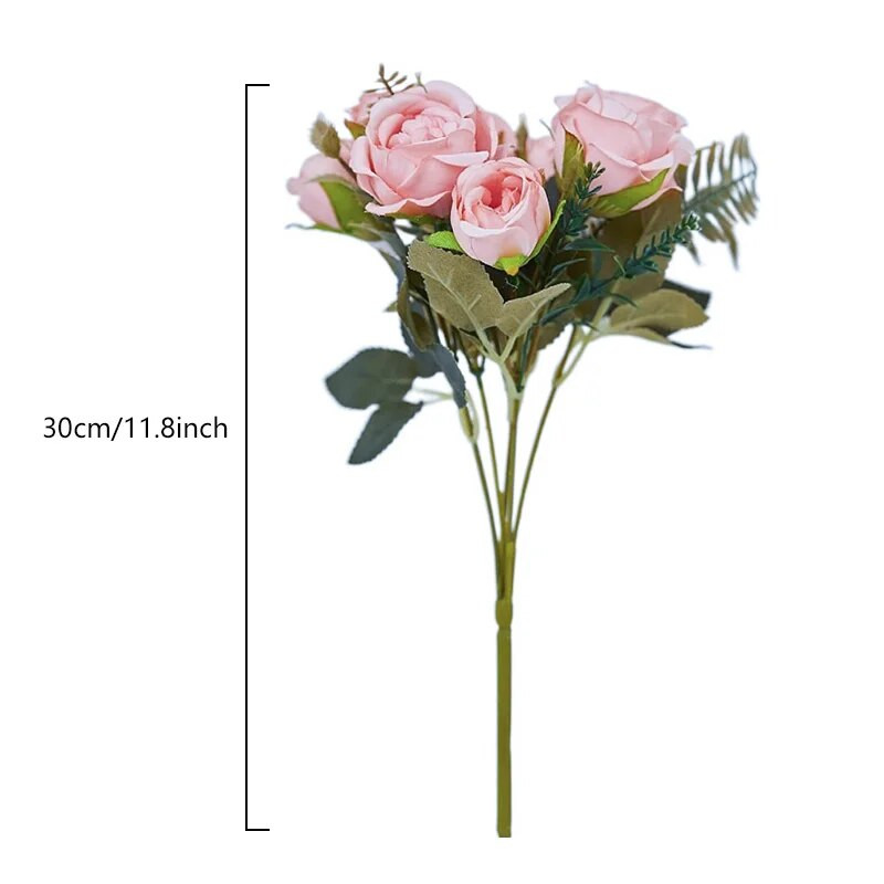 Jauni 8 galvu mākslīgie ziedi zīda peonija zaļa sarkana rozā roze viltus zieds kāzu galda istabai ballītes pušķu dekorēšanai