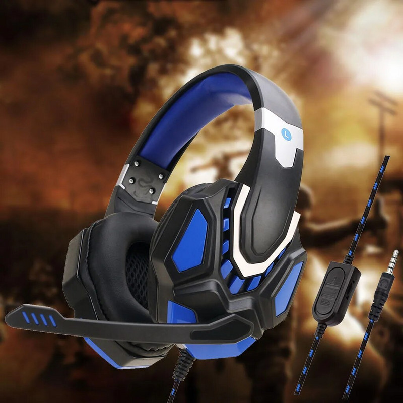 Căști de jocuri cu fir cu lumină LED cu microfon Căști pentru jocuri cu anulare a zgomotului pentru PC, computer, laptop, PS4, PS5, Xbox