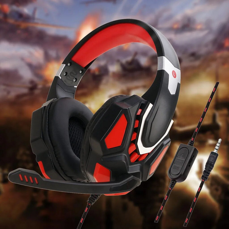 Căști de jocuri cu fir cu lumină LED cu microfon Căști pentru jocuri cu anulare a zgomotului pentru PC, computer, laptop, PS4, PS5, Xbox