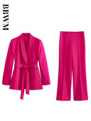 Női, 2023-as új divat övvel, hosszú ujjú, vékony blézerkabáttal + egyenes, magas derekú nadrág, masszív üzleti irodai viselet szett