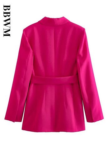 Γυναικεία νέα μόδα 2023 με ζώνη Vintage μακρυμάνικο λεπτό παλτό σακάκι + ίσιο ψηλόμεσο παντελόνι Μασίφ επαγγελματικό σετ ρούχων γραφείου