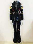 Mada margintas vieno mygtuko švarkelio kelnių rinkinys, dviejų dalių komplektas Biuro dėvėjimas vienų sagų platėjančių kelnių švarkelis + kelnių komplektas