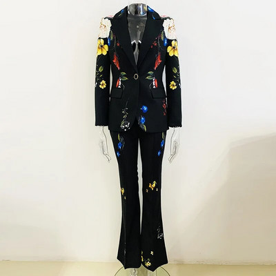 Mada margintas vieno mygtuko švarkelio kelnių rinkinys, dviejų dalių komplektas Biuro dėvėjimas vienų sagų platėjančių kelnių švarkelis + kelnių komplektas