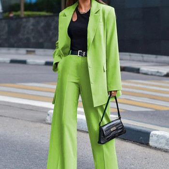 Γυναικείο κοστούμι παντελόνι Casual μακρυμάνικο μπουφάν + παντελόνι φαρδύ γυναικείο 2 τεμάχια blazer σετ γυναικείο κομψό κοστούμι παντελόνι