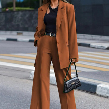 Γυναικείο κοστούμι παντελόνι Casual μακρυμάνικο μπουφάν + παντελόνι φαρδύ γυναικείο 2 τεμάχια blazer σετ γυναικείο κομψό κοστούμι παντελόνι