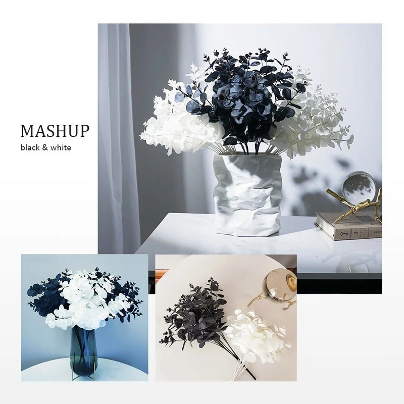 1 KOM bijelog lišća eukaliptusa, svileni aranžman od umjetnog cvijeća, buket biljaka, vijenca od lažnog lišća, ukrasi za dom, uradi sam