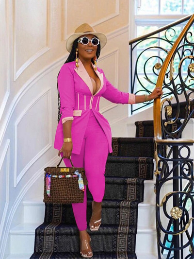 CM.YAYA Elegantna odijela za žene Korzet, blejzer i hlače s tajicama u kombinaciji s dva 2 dijela Odjevna kombinacija Ulična odjeća Ženska trenirka