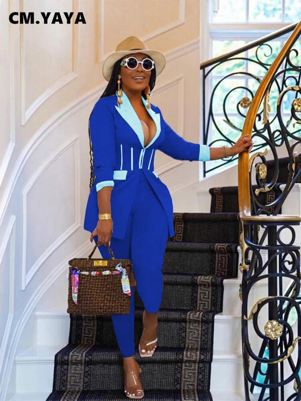 CM.YAYA Elegantna odijela za žene Korzet, blejzer i hlače s tajicama u kombinaciji s dva 2 dijela Odjevna kombinacija Ulična odjeća Ženska trenirka