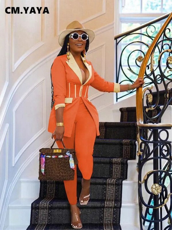 CM.YAYA Elegantna odijela za žene Korzet, blejzer i hlače s tajicama u kombinaciji s dva 2 dijela Odjevna kombinacija Ulična odjeća Ženska trenirka