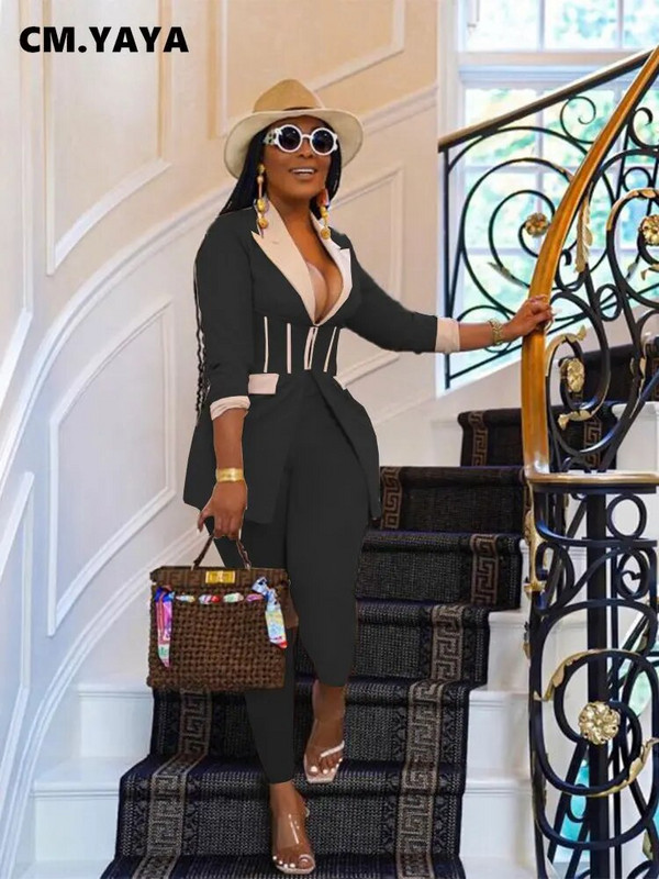 CM.YAYA Elegantna odijela za žene Korzet, blejzer i hlače s tajicama u kombinaciji s dva 2 dijela Odjevna kombinacija Ulična odjeća Ženska trenirka