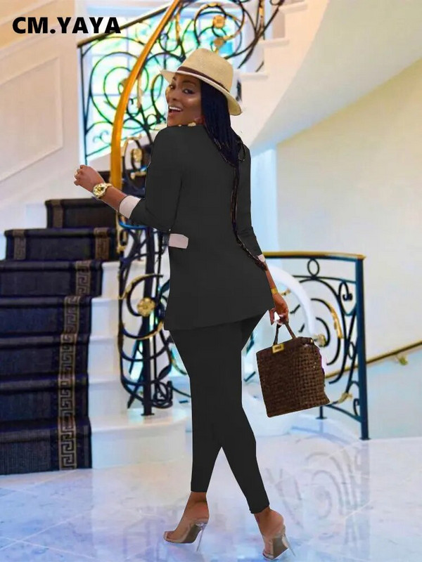 CM.YAYA Elegantna odijela za žene Korzet, blejzer i hlače s tajicama u kombinaciji s dva 2 dijela Odjevna kombinacija Ulična odjeća Ženska trenirka