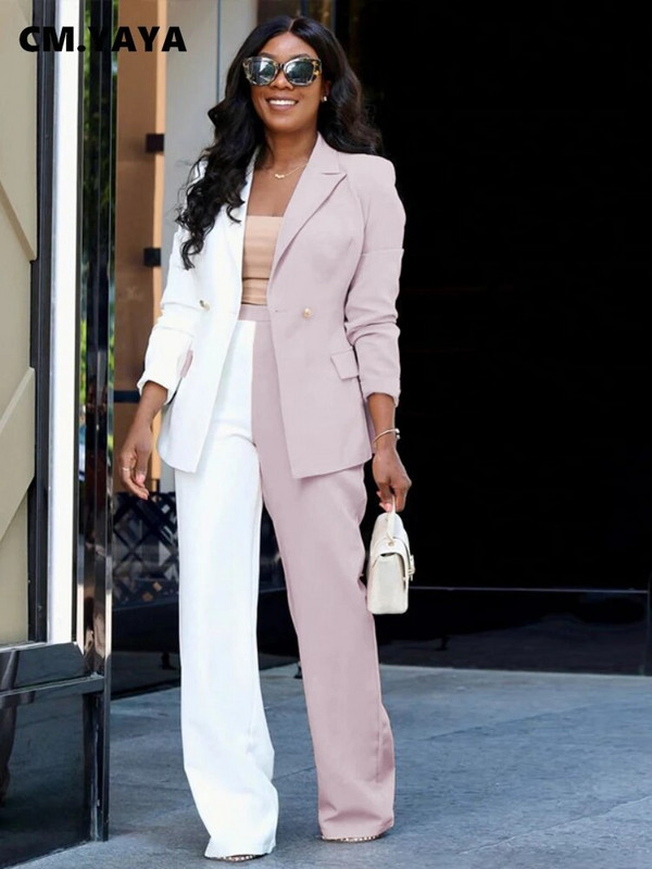 CMYAYA Elegantni patchwork ženski komplet hlača i blejzera dugih rukava, odgovarajući komplet, modna dvodijelna trenirka, komplet odjeće za 2022.
