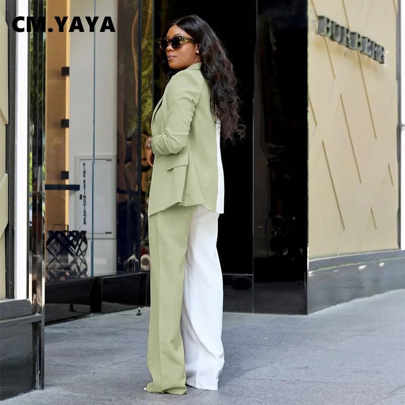 CMYAYA Elegantni patchwork ženski komplet hlača i blejzera dugih rukava, odgovarajući komplet, modna dvodijelna trenirka, komplet odjeće za 2022.