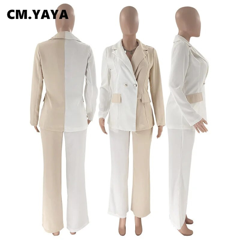 CMYAYA Elegantni patchwork ženski komplet hlača i blejzera dugih rukava, odgovarajući komplet, modna dvodijelna trenirka, komplet odjeće za 2022.