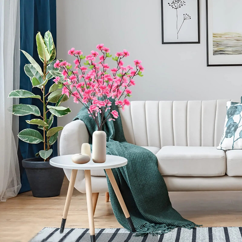 Ramuri de flori artificiale de flori de cireș, buchet de primăvară de mătase de flori de piersici tulpini de flori false pentru decorarea casei de nuntă