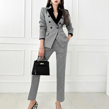 Φθινόπωρο Νέο 2023 Γυναικεία Μόδα Σετ διπλό στήθος blazer κοστούμια Slim casual παντελόνι Μπλέιζερ μπουφάν με παντελόνι σετ δύο τεμαχίων