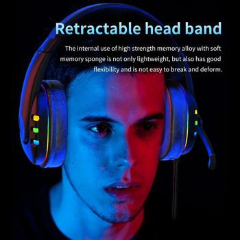 Πολύχρωμη λάμπα Led Ενσύρματα ακουστικά παιχνιδιών E-Sports Φωτεινή ελαφριά ακουστικά Ακουστικά υπολογιστή για υπολογιστή/iphone Usb με μικρόφωνο