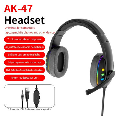 Šarene LED svjetiljke Žičane slušalice za igrice E-Sport Svjetleće lagane slušalice Računalne slušalice za PC/Iphone Usb s mikrofonom