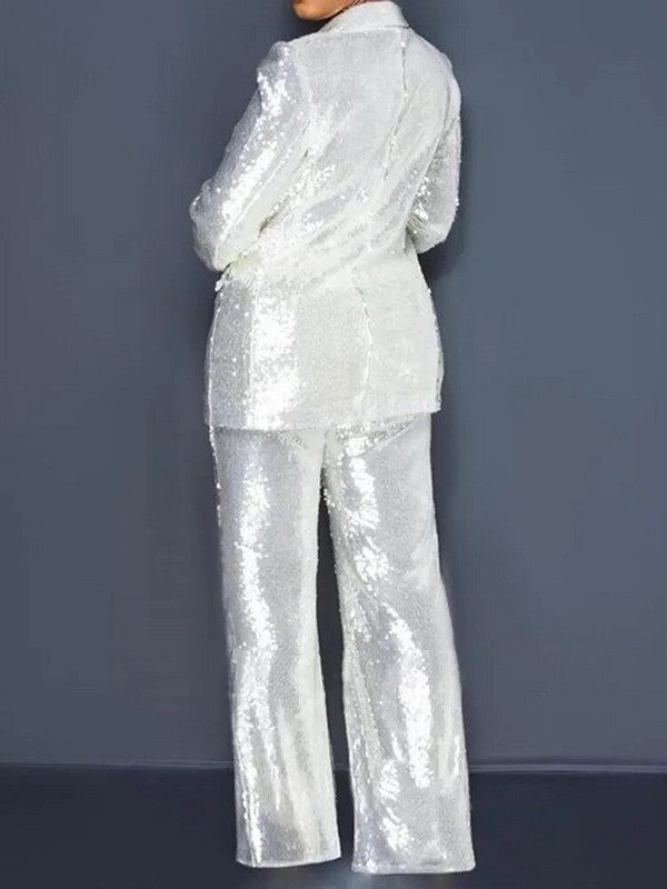 Ženski kompleti hlača sa šljokicama Komplet od 2 komada Novi elegantni sako 2023. i odijela sa širokim nogavicama u struku Ženska odjeća Kompleti odgovarajućih sakoa