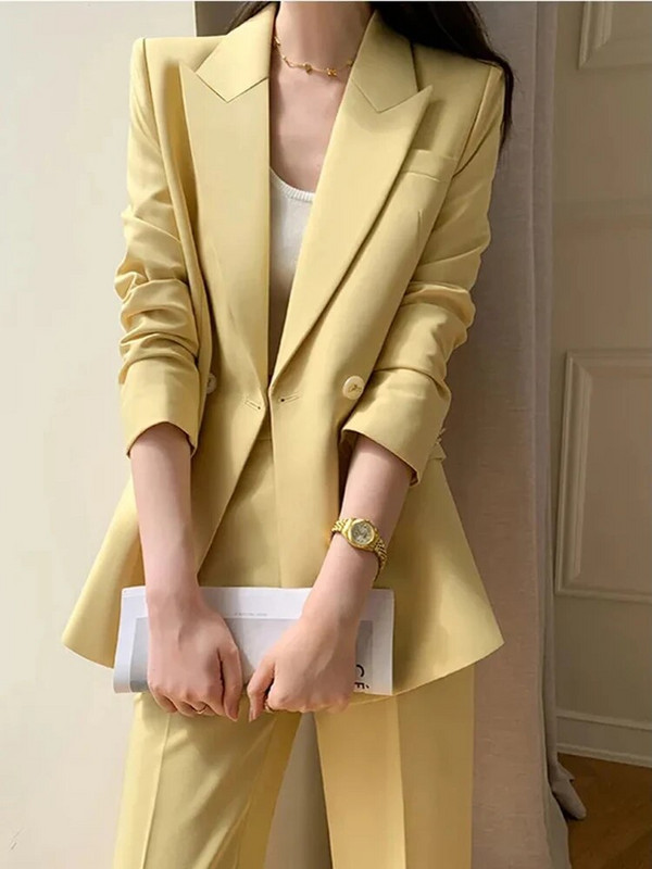 Circyy Ženska odijela Uredski kompleti Jesen 2023. Jednobojni jakni kaput s dvostrukim kopčanjem + odjevne kombinacije širokih nogavica visokog struka
