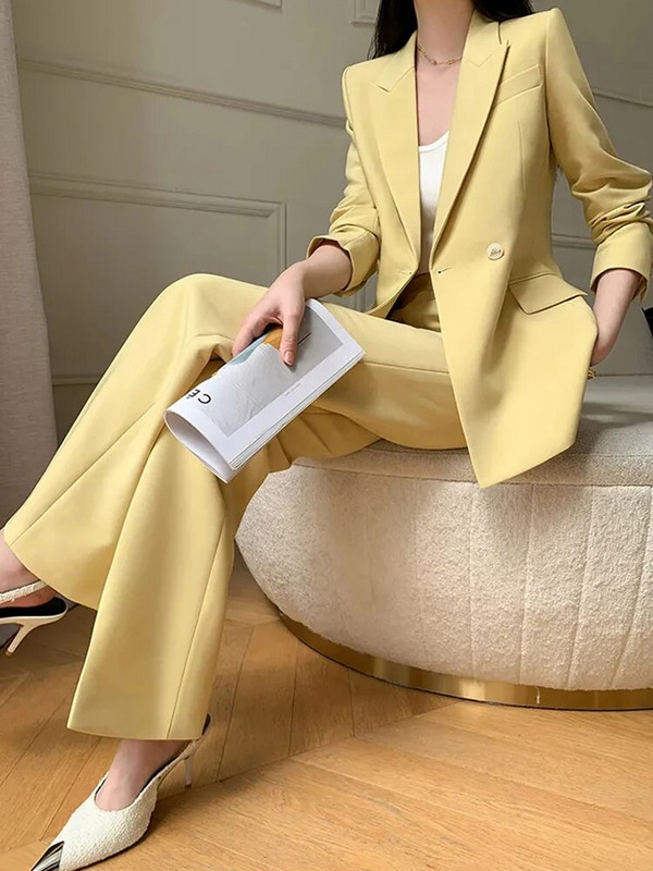 Circyy Ženska odijela Uredski kompleti Jesen 2023. Jednobojni jakni kaput s dvostrukim kopčanjem + odjevne kombinacije širokih nogavica visokog struka