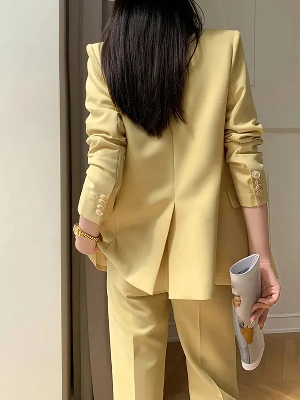 Circyy Ženska odijela Uredski kompleti Jesen 2023. Jednobojni jakni kaput s dvostrukim kopčanjem + odjevne kombinacije širokih nogavica visokog struka