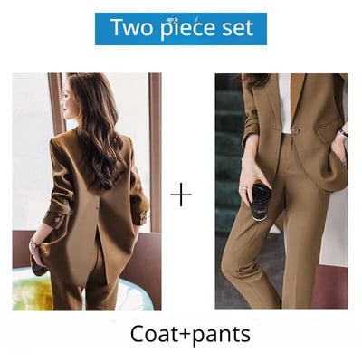 Odijela za žene Kaput s jednim gumbom Jednobojne hlače s ravnim nogavicama Kompleti sakoa Ženska elegantna odijela Uredski setovi Uredska odjeća za žene