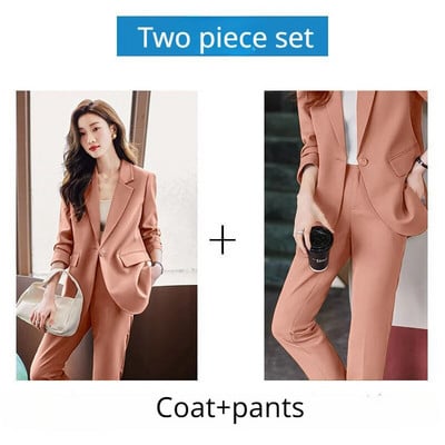 Odijela za žene Kaput s jednim gumbom Jednobojne hlače s ravnim nogavicama Kompleti sakoa Ženska elegantna odijela Uredski setovi Uredska odjeća za žene
