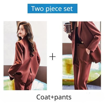 Odijela za žene Kaput s jednim gumbom Jednobojne hlače s ravnim nogavicama Kompleti sakoa Ženska elegantna odijela Uredski setovi Uredska odjeća za žene