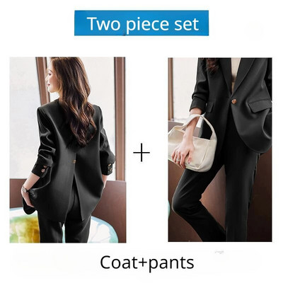 Odijela za žene Kaput s jednim gumbom Jednobojne hlače s ravnim nogavicama Kompleti sakoa Ženska elegantna odijela Uredski setovi Uredska odjeća za žene