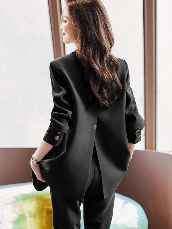 Odijela za žene Kaput s jednim gumbom Jednobojne hlače s ravnim nogavicama Kompleti sakoa Ženska elegantna odijela Uredski setovi Uredska odjeća za žene
