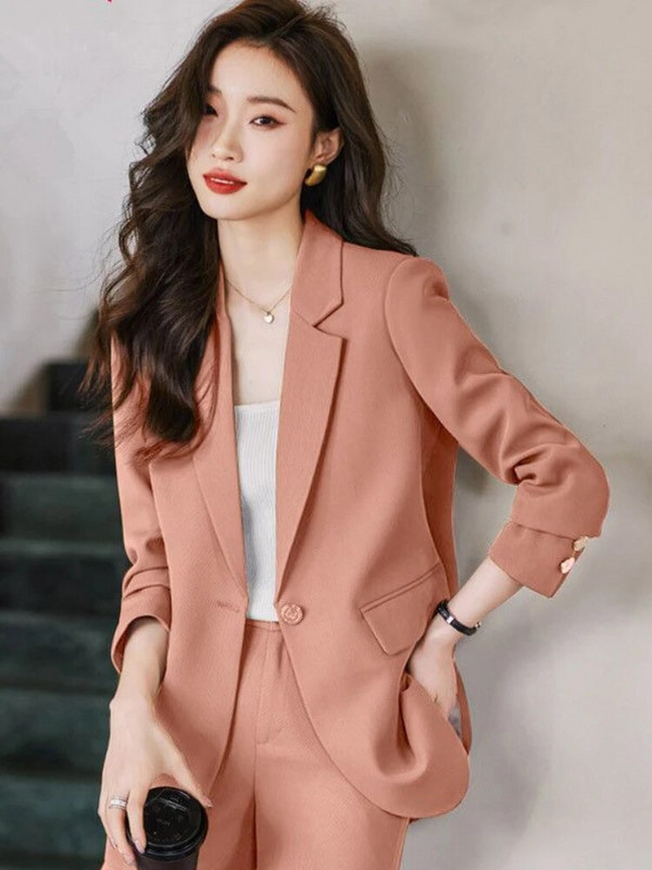 Odijela za žene Kaput s jednim gumbom Jednobojne hlače s ravnim nogavicama Kompleti sakoa Ženska elegantna odijela Uredski setovi Uredska odjeća za žene