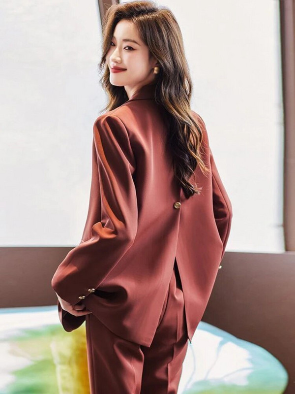 Odijela za žene Kaput s jednim gumbom Jednobojne hlače s ravnim nogavicama Kompleti sakoa Ženska elegantna odijela Uredski setovi Uredska odjeća za žene