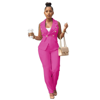 Mėlynas prabangus dizainerio 2 dalių komplektas, juodas biuro kostiumas moterims, 2023 m., su užsegimu, ilgų kelnių kostiumas, viršutinis švarko komplektas moterims