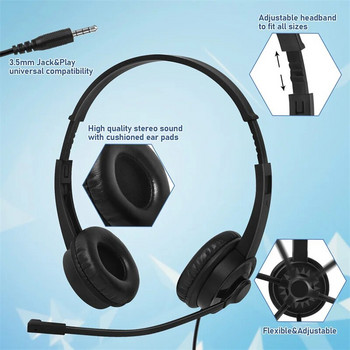 Ενσύρματα ακουστικά με μικρόφωνο για υπολογιστή Ακουστικά PS4 Xbox Gaming Μουσική Ακουστικά Υπολογιστή 3,5 mm On-Ear Call Center Traffic Office Headset
