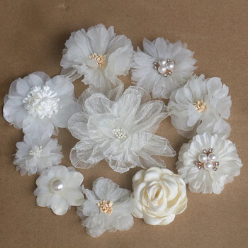 10PCS/Lot Бежова серия Микс стилове Комплект цветя от шифонен плат за сватбена покана Изкуствени цветя за рокля Декорация на шапка