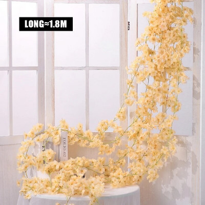 180CM Umjetni cvijet Trešnjin cvijet Vinova loza Viseći na zidu Lažni cvjetni ukrasi Svadbeni pribor Vijenac od ratana Uređenje doma Ružičasto