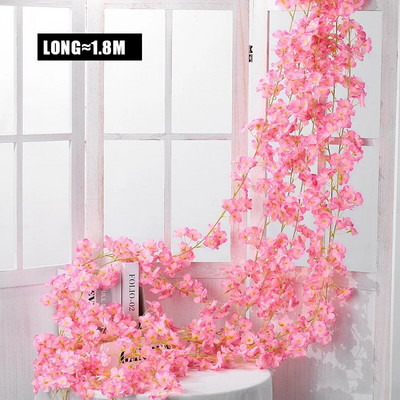 180CM Umjetni cvijet Trešnjin cvijet Vinova loza Viseći na zidu Lažni cvjetni ukrasi Svadbeni pribor Vijenac od ratana Uređenje doma Ružičasto