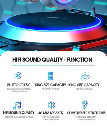 Bluetooth-съвместими 5.0 слушалки B39 Безжични сгъваеми музикални слушалки Поддръжка на SD карта Игрален компютър Светещи спортни слушалки