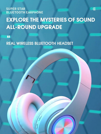 Συμβατά με Bluetooth 5.0 Ακουστικά B39 Ασύρματο πτυσσόμενο ακουστικό μουσικής Υποστήριξη κάρτας SD Φωτεινά αθλητικά ακουστικά υπολογιστή gaming