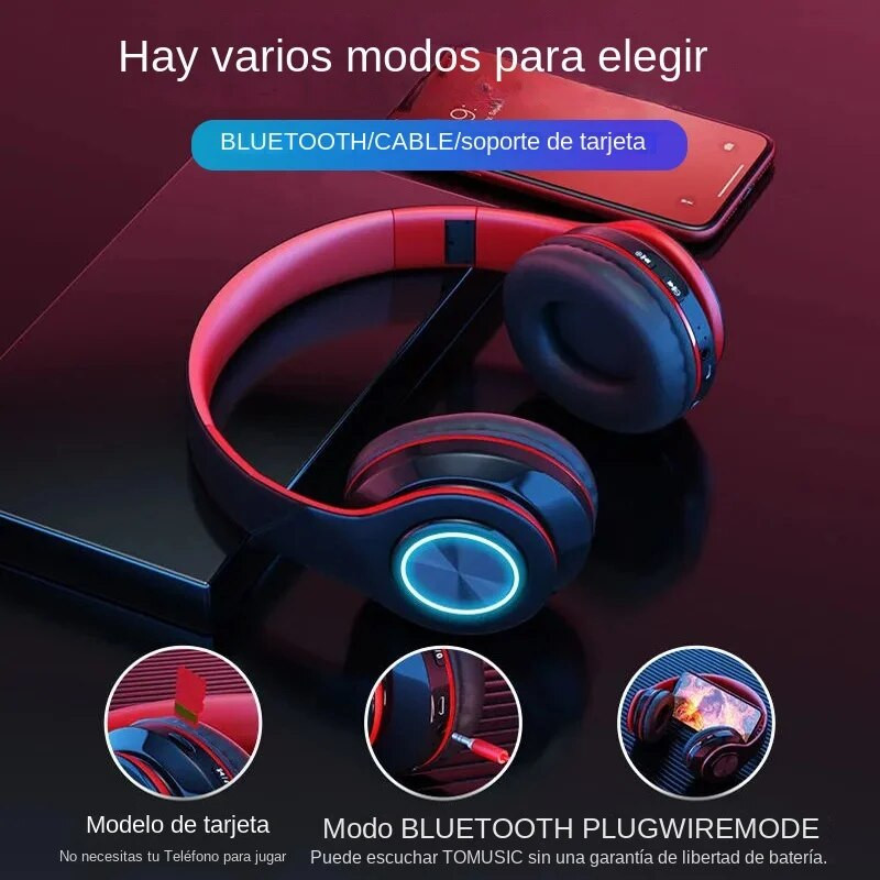 Bluetooth-kompatibilis 5.0 fejhallgató B39 vezeték nélküli összecsukható zenei fülhallgató támogatás SD kártya játék számítógép világító sport fejhallgató