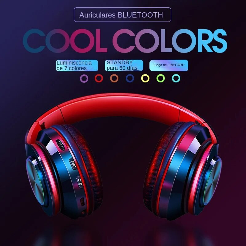 Bluetooth-kompatibilis 5.0 fejhallgató B39 vezeték nélküli összecsukható zenei fülhallgató támogatás SD kártya játék számítógép világító sport fejhallgató