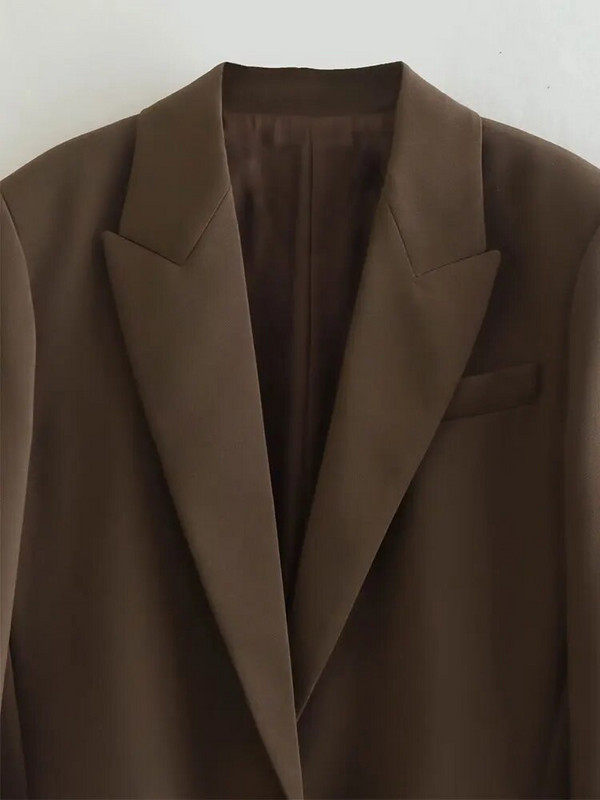 TELLHONEY Ženski modni komplet sakoa s jednim gumbom i džepovima, ženski vintage hlače s prednjim patentnim zatvaračem, široko poslovno dvodijelno odijelo