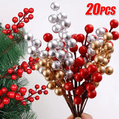 Božićna umjetna grana božikovine, 7 glava, lažni ukras od stabljika crvenih bobica, vijenac, DIY ukras za božićno drvce za vjenčanje