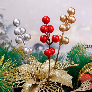 Коледен изкуствен клон на Холи Бери 7 глави Фалшиви стъбла от червени плодове Орнамент за венец Направи си сам Сватбено парти Коледно дърво Декорация