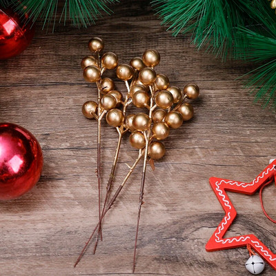 Božićna umjetna grana božikovine, 7 glava, lažni ukras od stabljika crvenih bobica, vijenac, DIY ukras za božićno drvce za vjenčanje