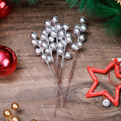 Božićna umjetna grana božikovine, 7 glava, lažni ukras od stabljika crvenih bobica, vijenac, DIY ukras za božićno drvce za vjenčanje